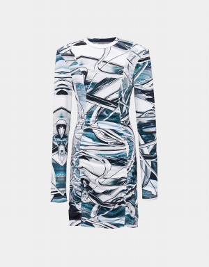 Urban Revivo Abstract Print Ruched Front Bodycon Kadın Elbise Gri | ITV5427WV