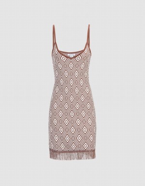 Urban Revivo Argyle Pattern Raw Hem Örme Bodycon Cami Kadın Elbise Kahverengi | ZKW473SL