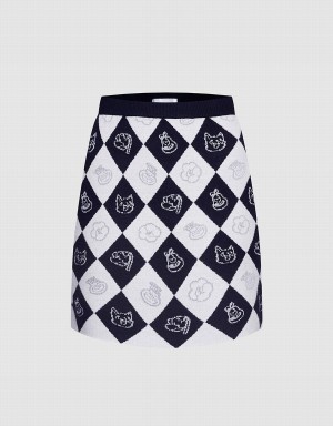 Urban Revivo Argyle Pattern Örme Kadın Etek Gri | GTG4365HH