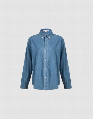 Urban Revivo Button Up Denim Kadın Gömlek Mavi | TTO7164WD