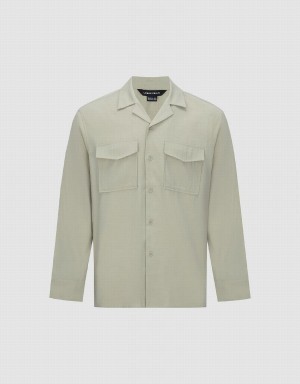 Urban Revivo Button Up Düz Erkek Gömlek Haki | PWJ6944ME