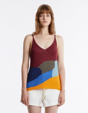 Urban Revivo Colorblock Örme Camisole Kadın Atlet Kırmızı Renkli | VJG114RE