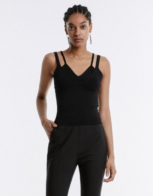 Urban Revivo Combination Camisole Kadın Atlet Siyah | YVM736JU