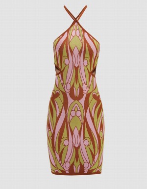 Urban Revivo Crossover Straps Abstract Pattern Örme Bodycon Kadın Elbise Renkli | IPE4746IS