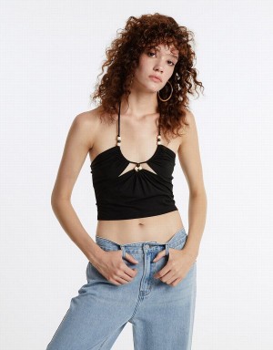 Urban Revivo Cut Out Halter Kadın Atlet Siyah | DVQ7954CP