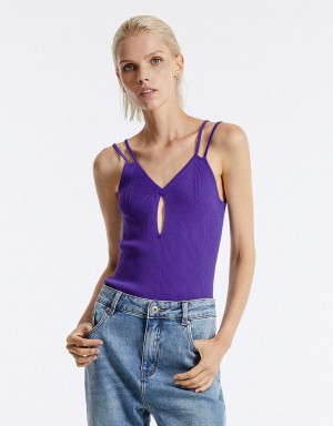 Urban Revivo Cut Out Örme Camisole Kadın Atlet Mor | MAO2488DY