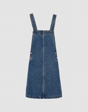 Urban Revivo Denim Pinafore Kadın Elbise Mavi | TPX9570YY