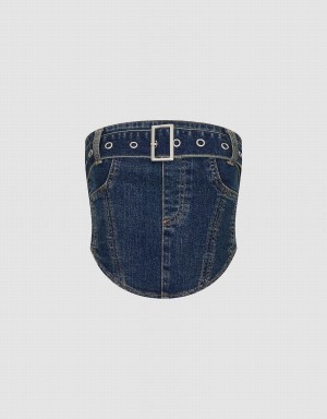 Urban Revivo Denim Top Kadın Gömlek Mavi | CBI3532HK