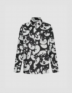 Urban Revivo Dog Printed Oversized Erkek Gömlek Siyah | FHB463QZ