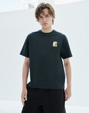 Urban Revivo Drop Shoulder Sleeve Crew Neck Erkek Tişört Mavi | RER7380TH