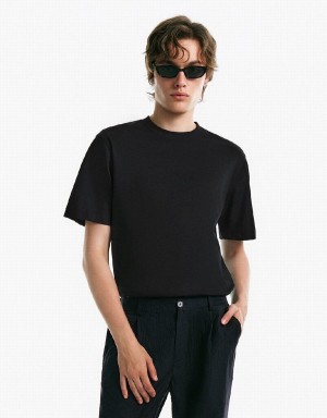 Urban Revivo Drop Shoulder Sleeve Crew Neck Erkek Tişört Siyah | VWI8991IB