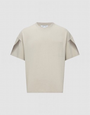 Urban Revivo Drop Shoulder Sleeve Crew Neck Erkek Tişört Haki | WGR3981JS