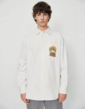 Urban Revivo Duck Printed Oversized Erkek Gömlek Beyaz | IFX8947JE