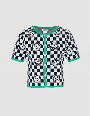 Urban Revivo Felix The Cat Checkered Kısa Sleeve Kadın Hırka Siyah Beyaz | SVM743WG