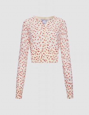 Urban Revivo Floral Button Front Örme Top Kadın Hırka Kırmızı | MGC2272OK