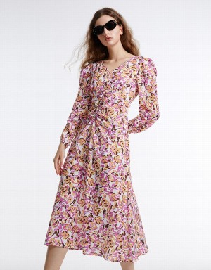 Urban Revivo Floral Chiffon Kadın Elbise Mor | TSA6827MC