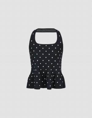 Urban Revivo Halter Neck Polka Dot Örme Top Kadın Hırka Siyah | ZXE956PY