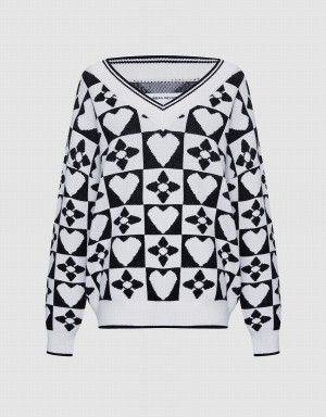 Urban Revivo Heart & Checkered Pattern Kadın Kazak Gri | RAT9238FH