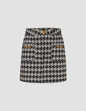 Urban Revivo Houndstooth Mini Denim Checkered Kadın Etek Siyah | RJS5677PS