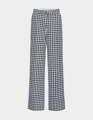 Urban Revivo Houndstooth Pattern Geniş Leg Kadın Pantolon Beyaz | DUE686EA