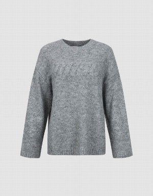 Urban Revivo Letter Embossed Crew Neck Kadın Kazak Gri | ULD960VU