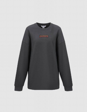 Urban Revivo Letter Printed Crew Neck Loose Kadın Tişört Gri | QFS9827KR