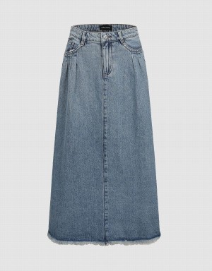 Urban Revivo Midi A-Line Denim Kadın Etek Mavi | UGQ3491SR