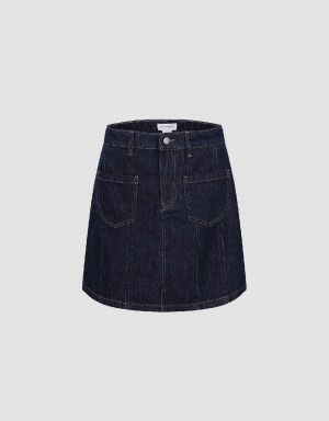 Urban Revivo Mini A-Line Denim Kadın Etek Mavi | CMG981VR