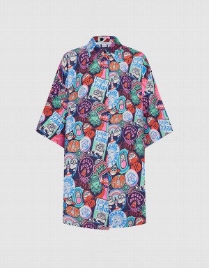 Urban Revivo Minions Allover Print Button Up Kadın Gömlek Gri | NML350VW