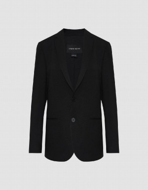 Urban Revivo Notch Lapel Düz Erkek Blazerler Siyah | TQF5276RK