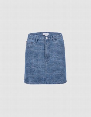 Urban Revivo Plaid Denim Kadın Etek Mavi | XZL4552BN