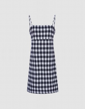 Urban Revivo Plaid Örme Cami Checkered Kadın Elbise Mavi | OBG2369LR