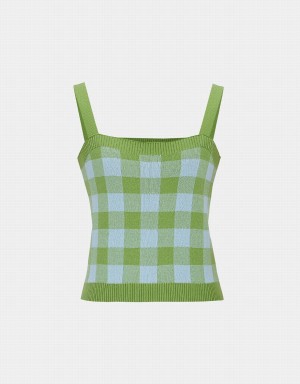 Urban Revivo Plaid Örme Cami Checkered Kadın Atlet Mavi | RBA6579WS