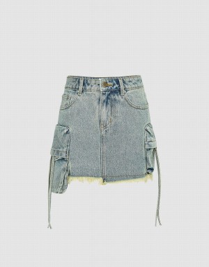 Urban Revivo Raw Hem Mini Denim Kadın Etek Mavi | WTV4660BQ