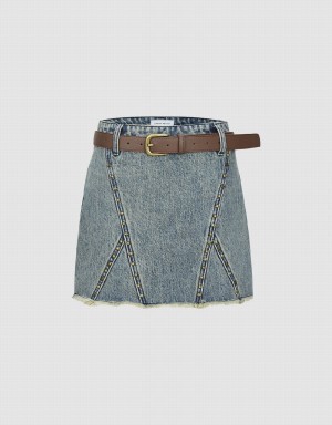 Urban Revivo Raw Hem Mini Denim Kadın Etek Mavi | RAE7726NO