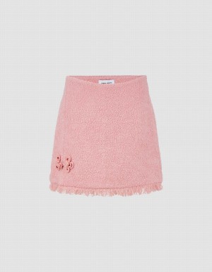 Urban Revivo Raw Hem Tweed Mini A-Line Kadın Etek Pembe | QYX8221VV