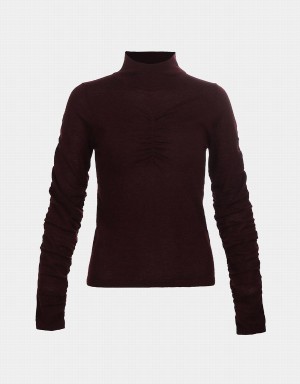 Urban Revivo Ruched Sleeve Fitted Knit Top Kadın Hırka Kırmızı | NBF922VB