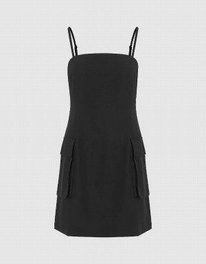 Urban Revivo Square-Cut Collar Skater Cami Kadın Elbise Siyah | MBN2884IS