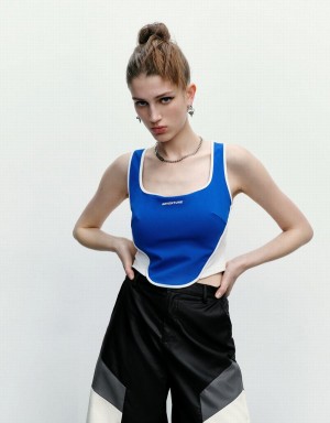 Urban Revivo Square-cut Collar Cami Kadın Atlet Beyaz Mavi | VXW13100GB