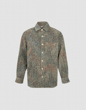 Urban Revivo Textured Button Up Düz Erkek Mont Haki | YFO4346LW