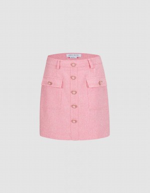 Urban Revivo Textured With Buttons Kadın Etek Pembe | CLU3486UJ