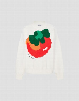 Urban Revivo Tomato Print Knit Kadın Hırka Beyaz | TVN2510TX