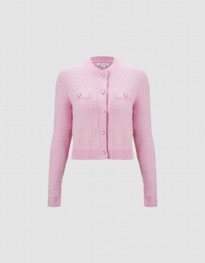 Urban Revivo Tweed Button Up Kadın Hırka Pembe | HNK8962HM