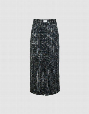 Urban Revivo Tweed Midi Kadın Etek Siyah Renkli | ERW4654ZI