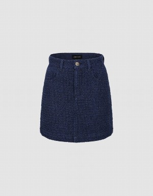 Urban Revivo Tweed Mini A-Line Denim Kadın Etek Mavi | VAH2588CU