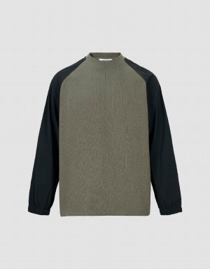 Urban Revivo Two Toned Crew Neck Örme Erkek Tişört Yeşil | DBH7680BW