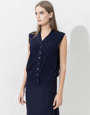 Urban Revivo V-Neck Örme Waistcoat Kadın Hırka Mavi | OKX312NP