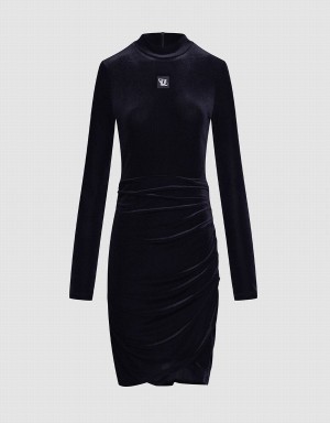 Urban Revivo Velvet Ruched Bodycon Kadın Elbise Siyah | MEQ5730BS