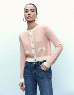 Urban Revivo Örme With Faux Pearl Buttons Kadın Hırka Pembe | XMA2382IE