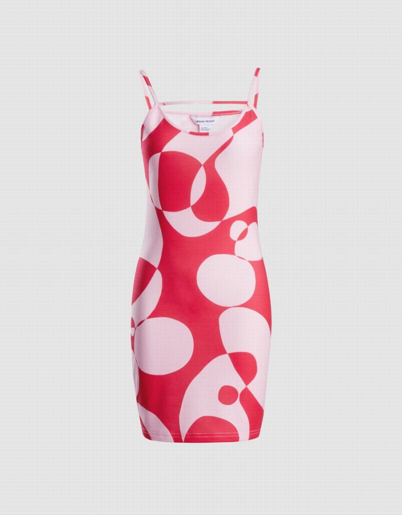 Urban Revivo Abstract Print Bodycon Cami Kadın Elbise Pembe | UAD1548LQ